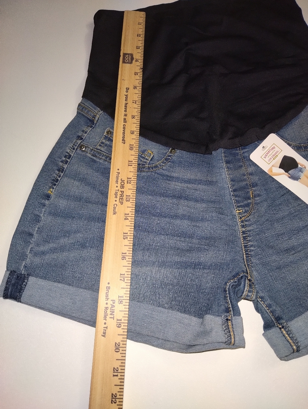 Levi Strauss Signature Black Belly Panel Blue Denim Maternity Shorts New Size L - Picture 4 of 6